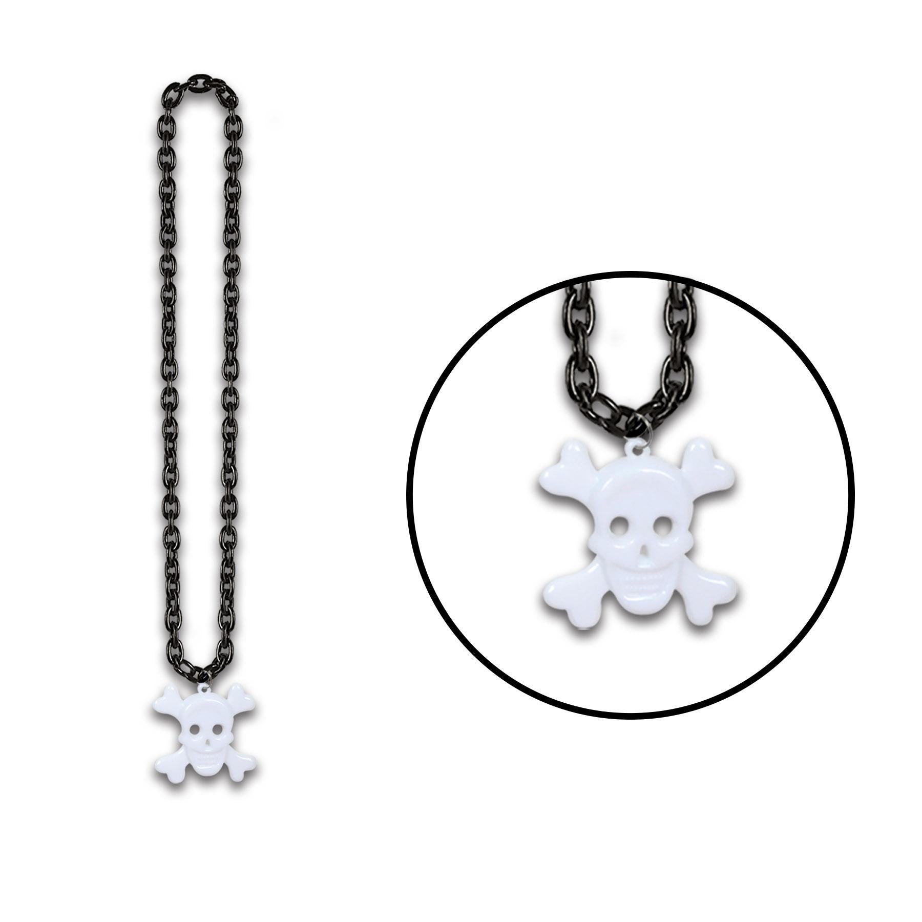 Halloween Chain Bead Necklaces with Skull & Crossbones Medal