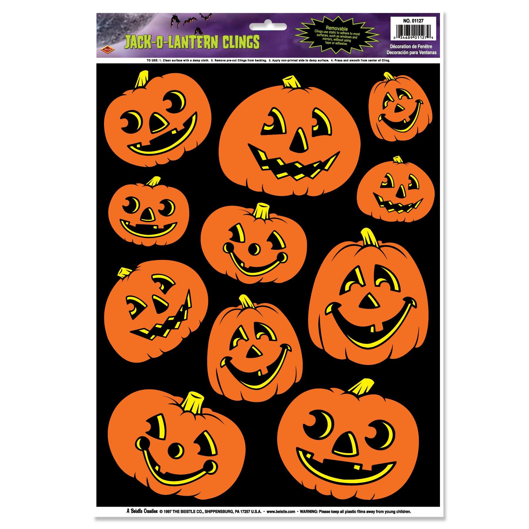 Beistle Halloween Jack-O-Lantern Clings (11/Sheet)