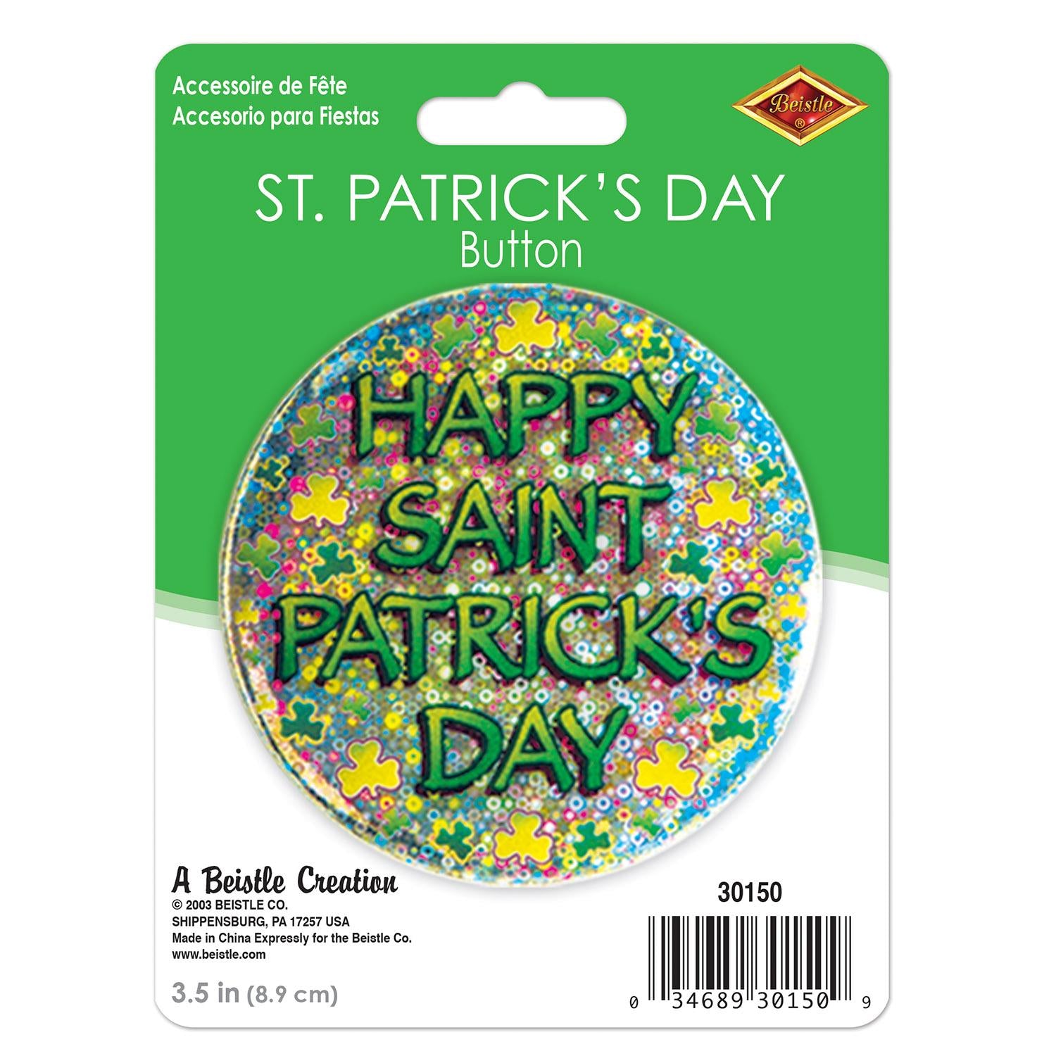 Beistle Happy St Patrick's Day Button