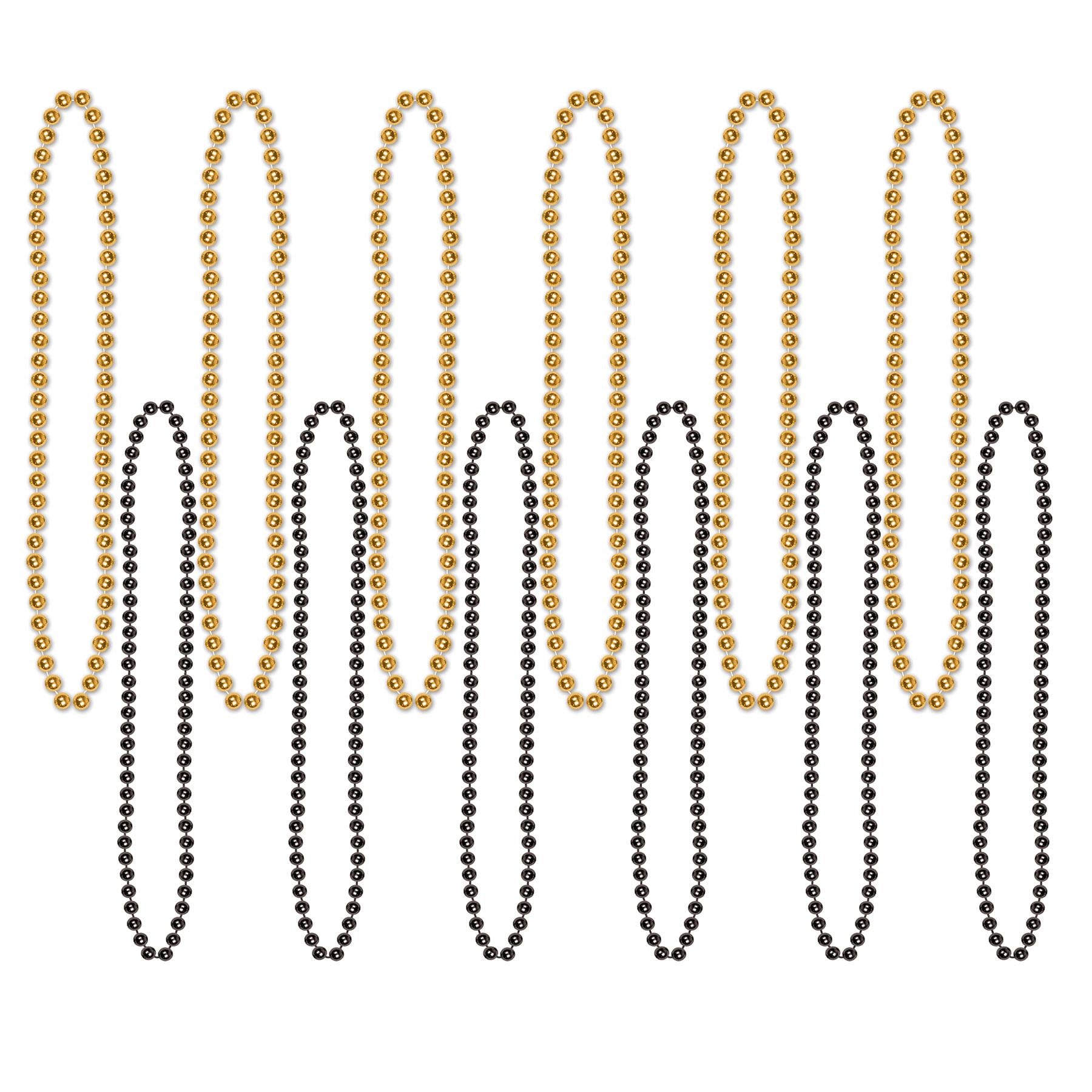 Party Bead Necklaces - Small Round black & gold (12/Pkg)