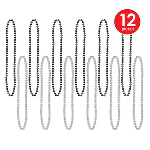 Party Bead Necklaces - Small Round, black & silver 