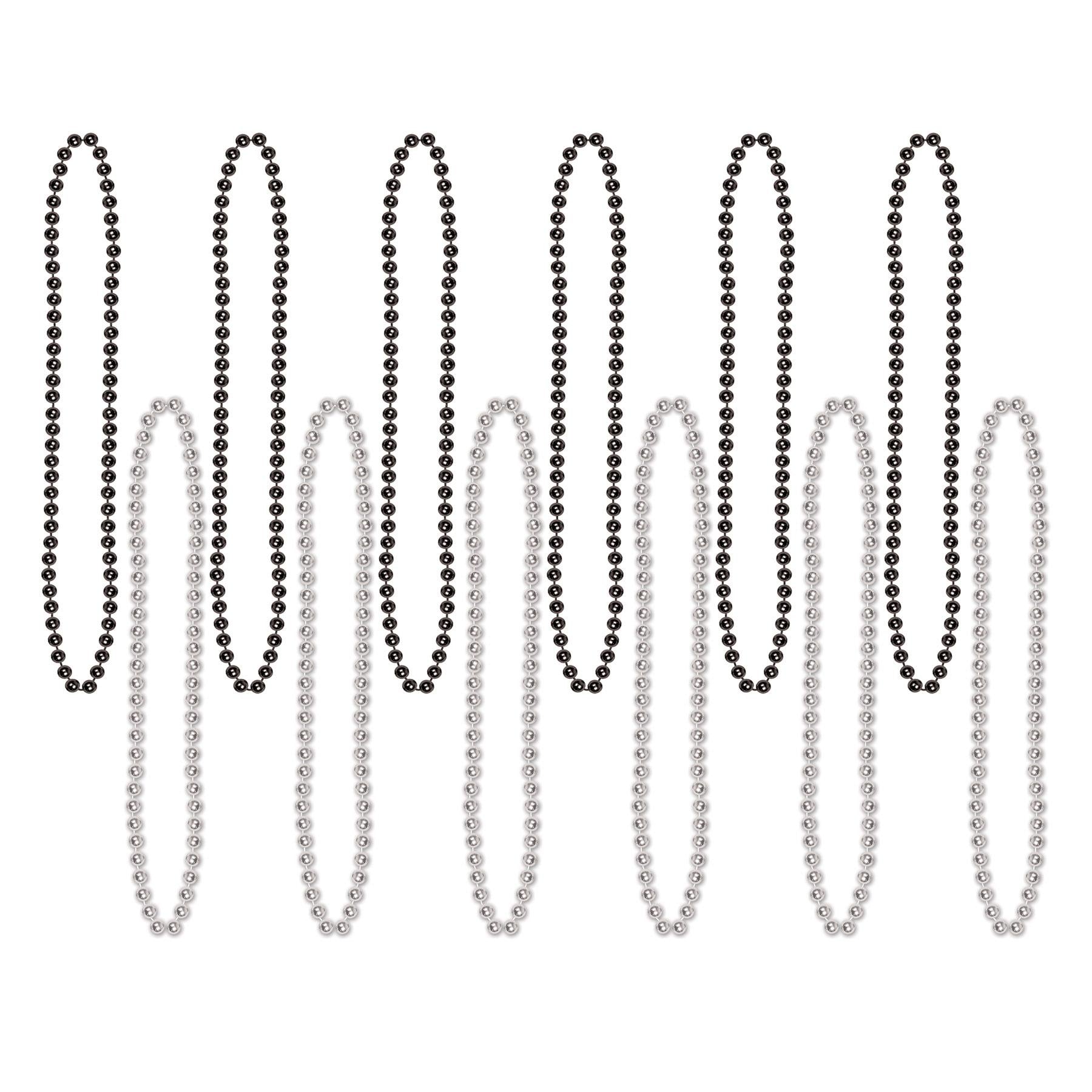 Party Bead Necklaces - Small Round black & silver (12/Pkg)