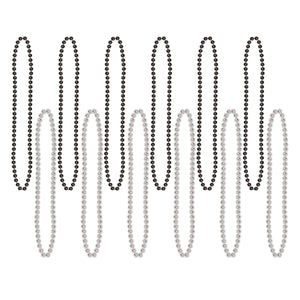 Party Bead Necklaces - Small Round black & silver (12/Pkg)