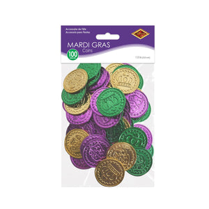 Bulk Mardi Gras Plastic Coins assorted gold, green, purple (Case of 1200) by Beistle