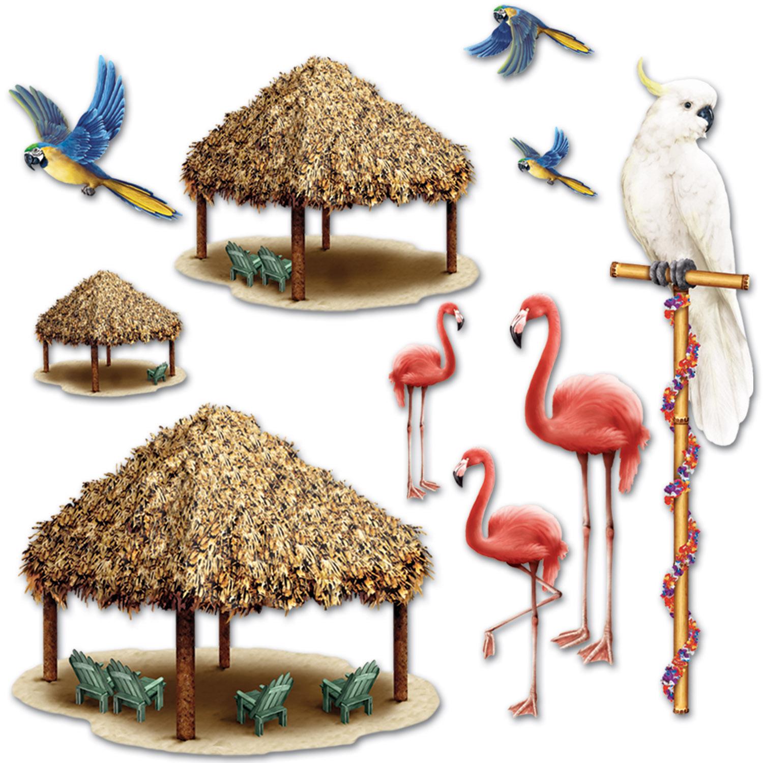 Beistle Luau Party Tiki Hut & Tropical Bird Props (10/Pkg)