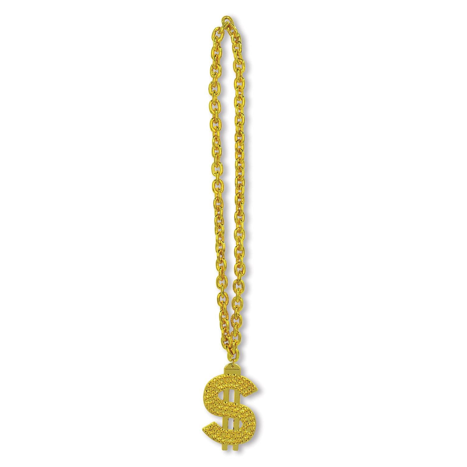 Gold Chain Party Bead Necklaces with $ Medallion (12 per Case)