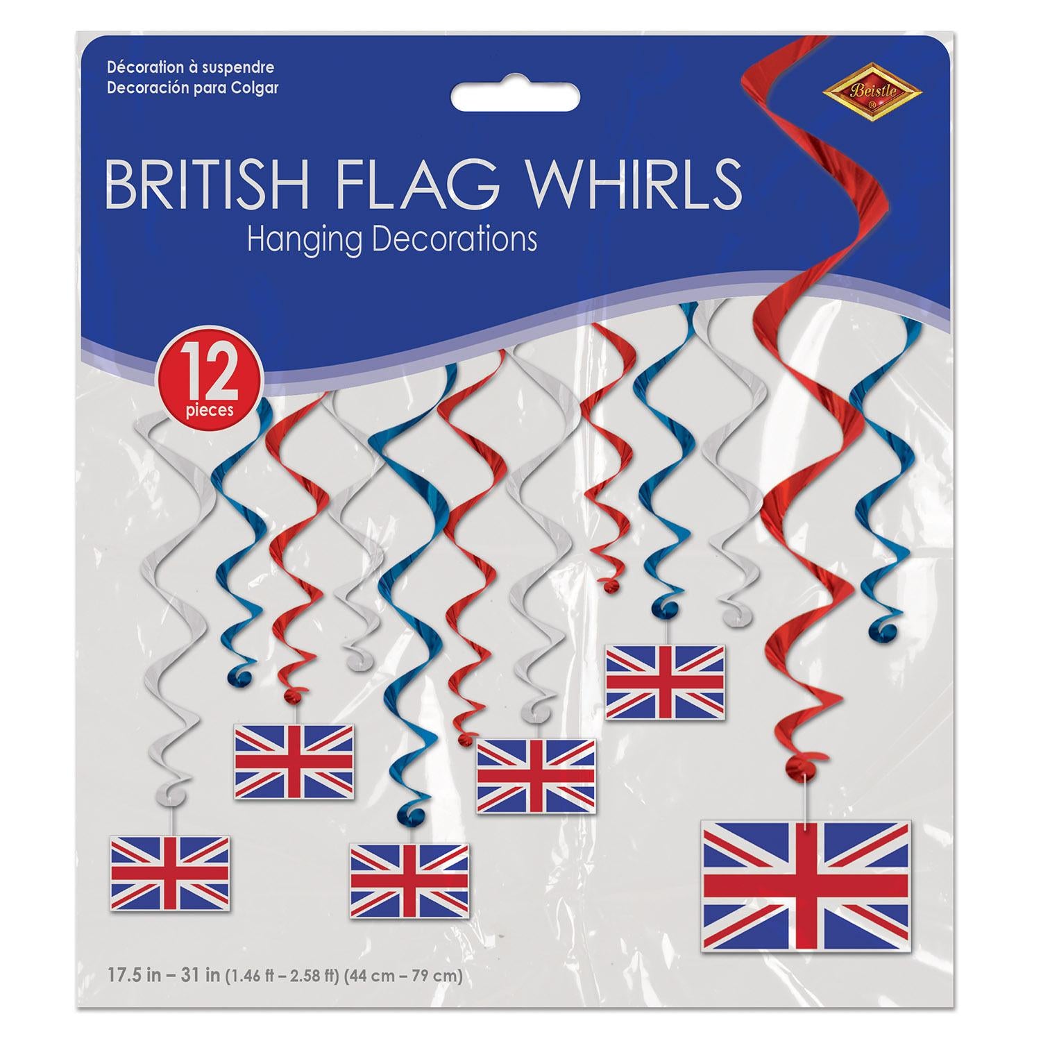 Beistle British Flag Party Whirls (12/Pkg)