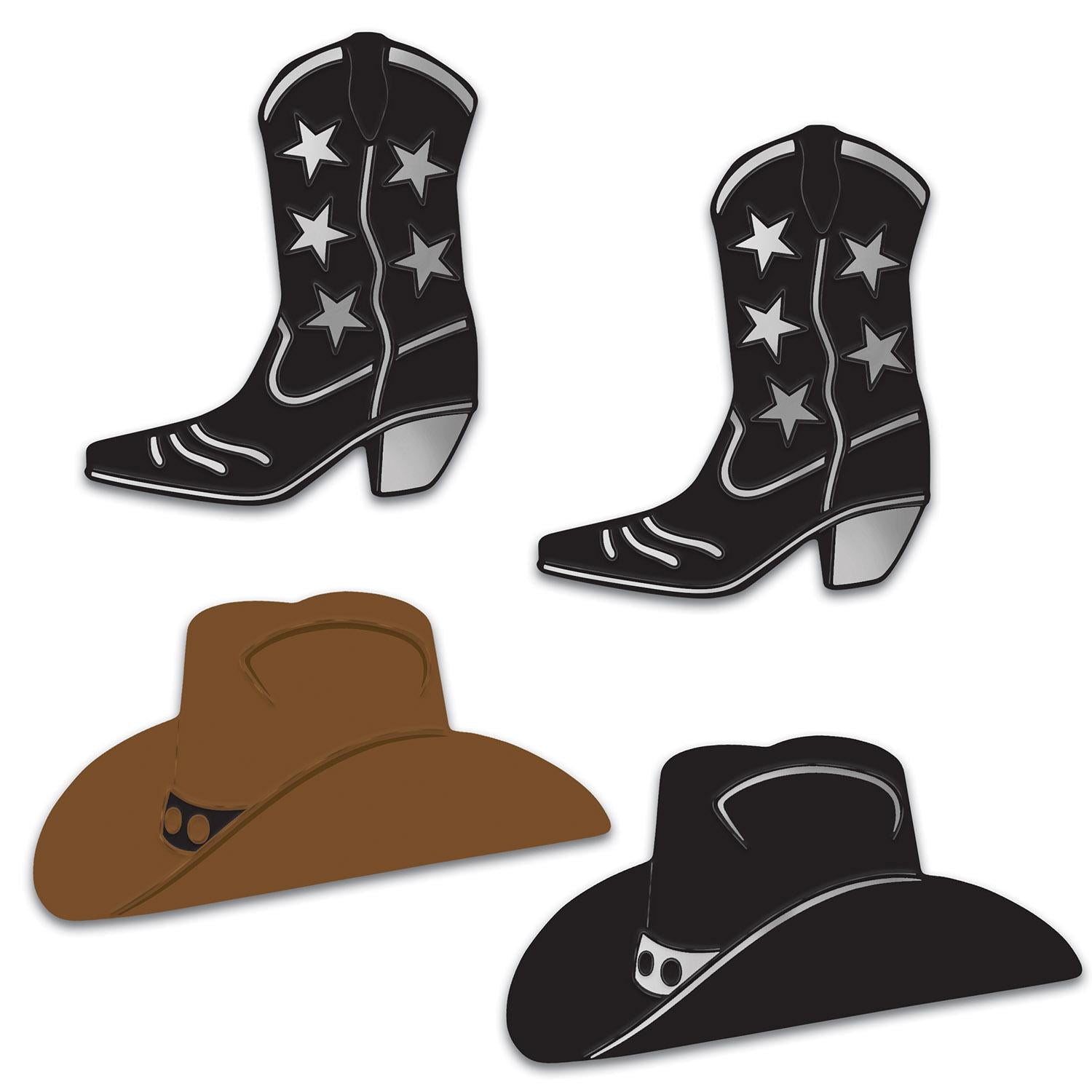 Beistle Foil Cowboy Hat & Boot Silhouettes (4/Pkg)
