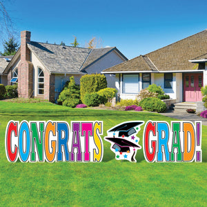 Party Supplies - Plastic Jumbo Congrats Grad! Yard Sign Set - Multi-Color (Case of 4)