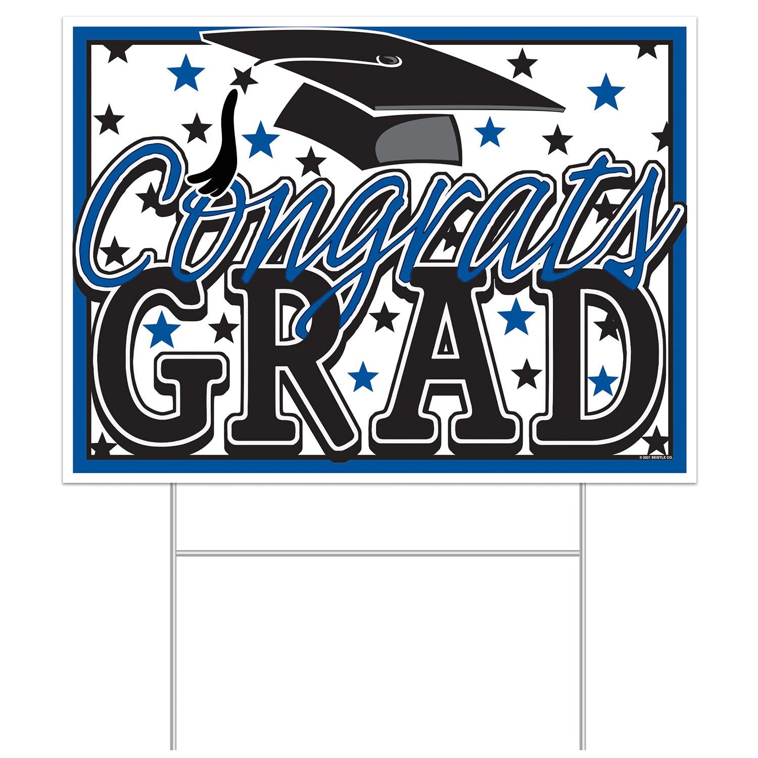 Plastic Blue Congrats Grad Graduation Party Yard Sign (6/Case)