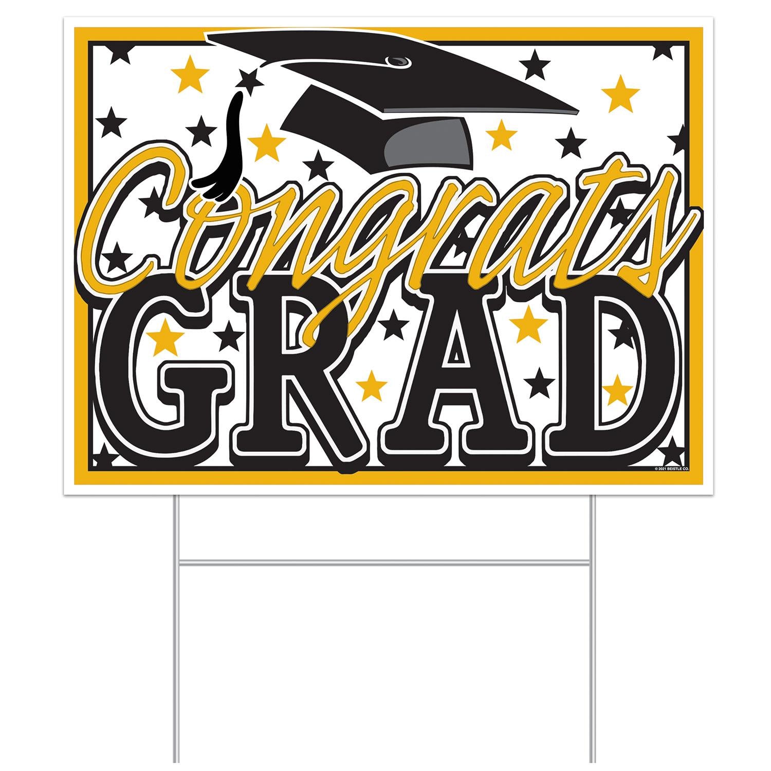 Plastic Gold Congrats Grad Graduation Party Yard Sign (6/Case)