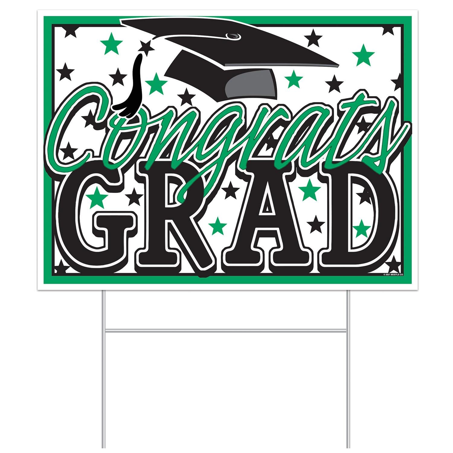 Plastic Green Congrats Grad Graduation Party Yard Sign (6/Case)