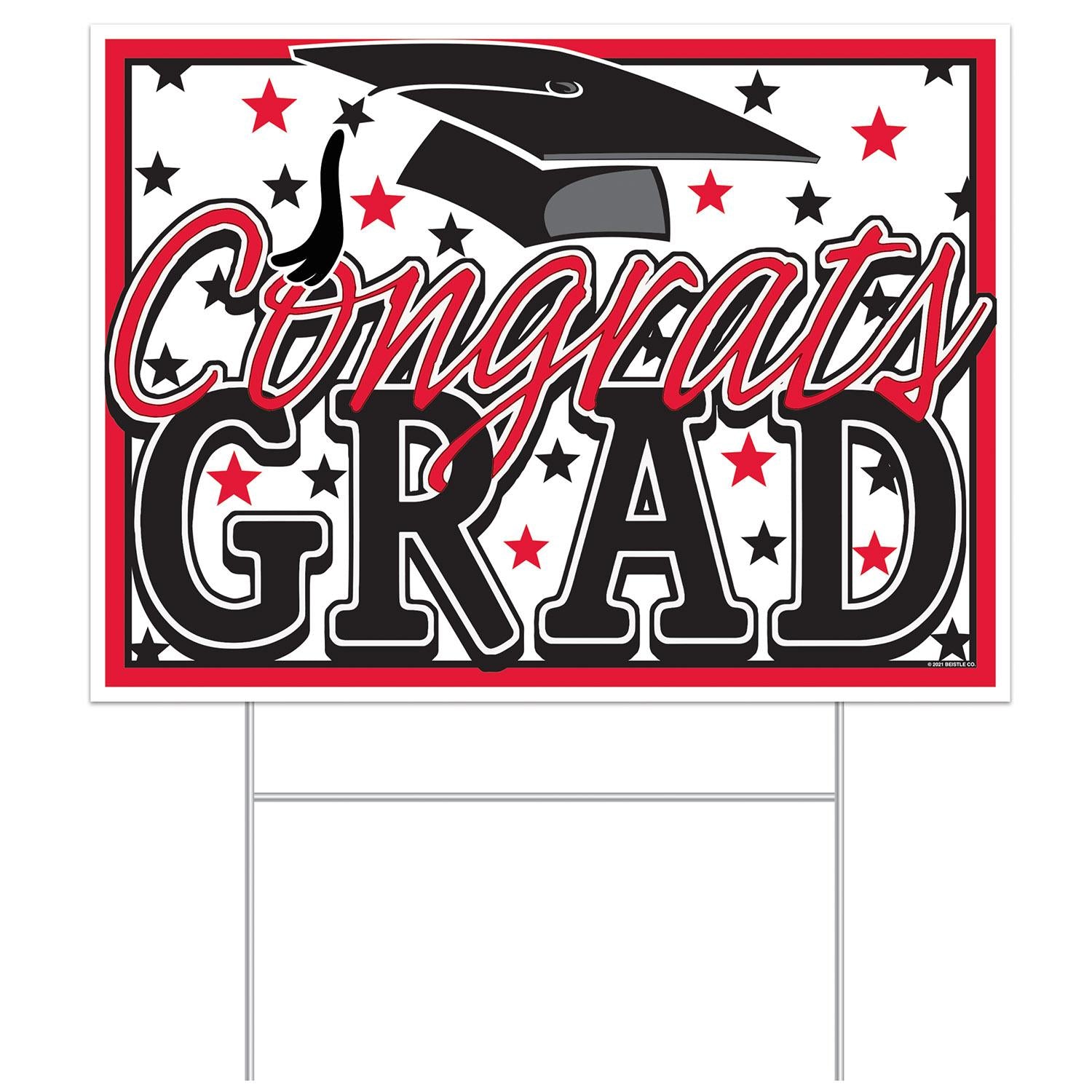 Beistle Plastic Red Congrats Grad Graduation Party Yard Sign