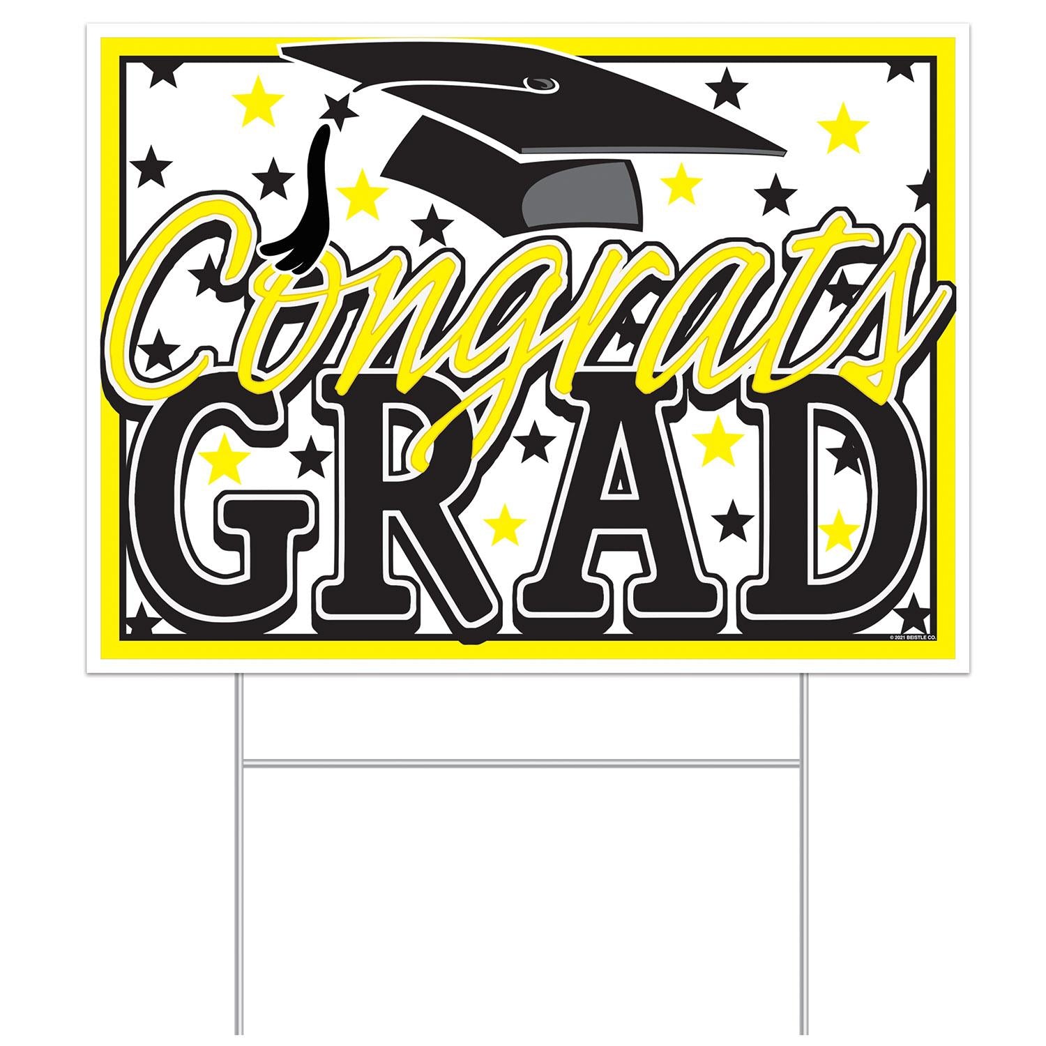 Plastic Yellow Congrats Grad Graduation Party Yard Sign (6/Case)