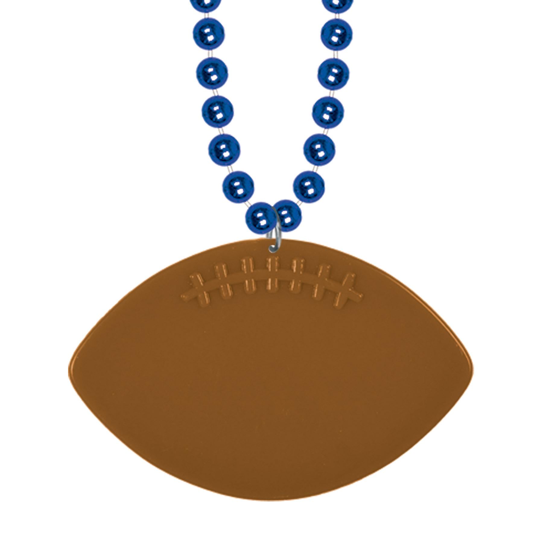 Blue Party Bead Necklaces with Football Medallion (12 per Case)