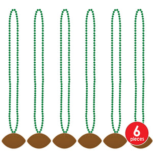 Bulk Green Bead Necklaces with Football Medallion (Case of 12) by Beistle