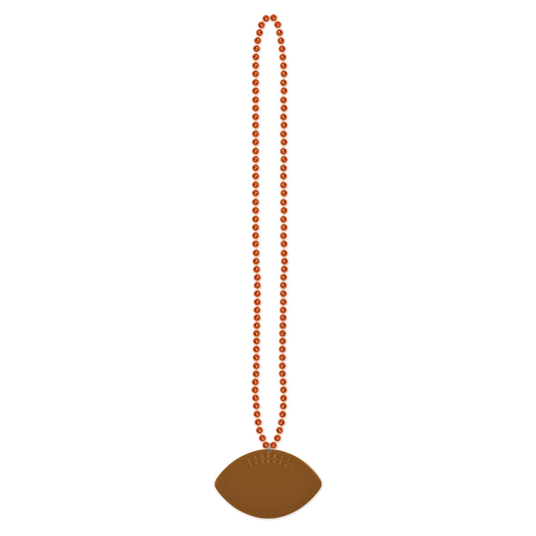 Orange Party Bead Necklaces with Football Medallion (12/Case)