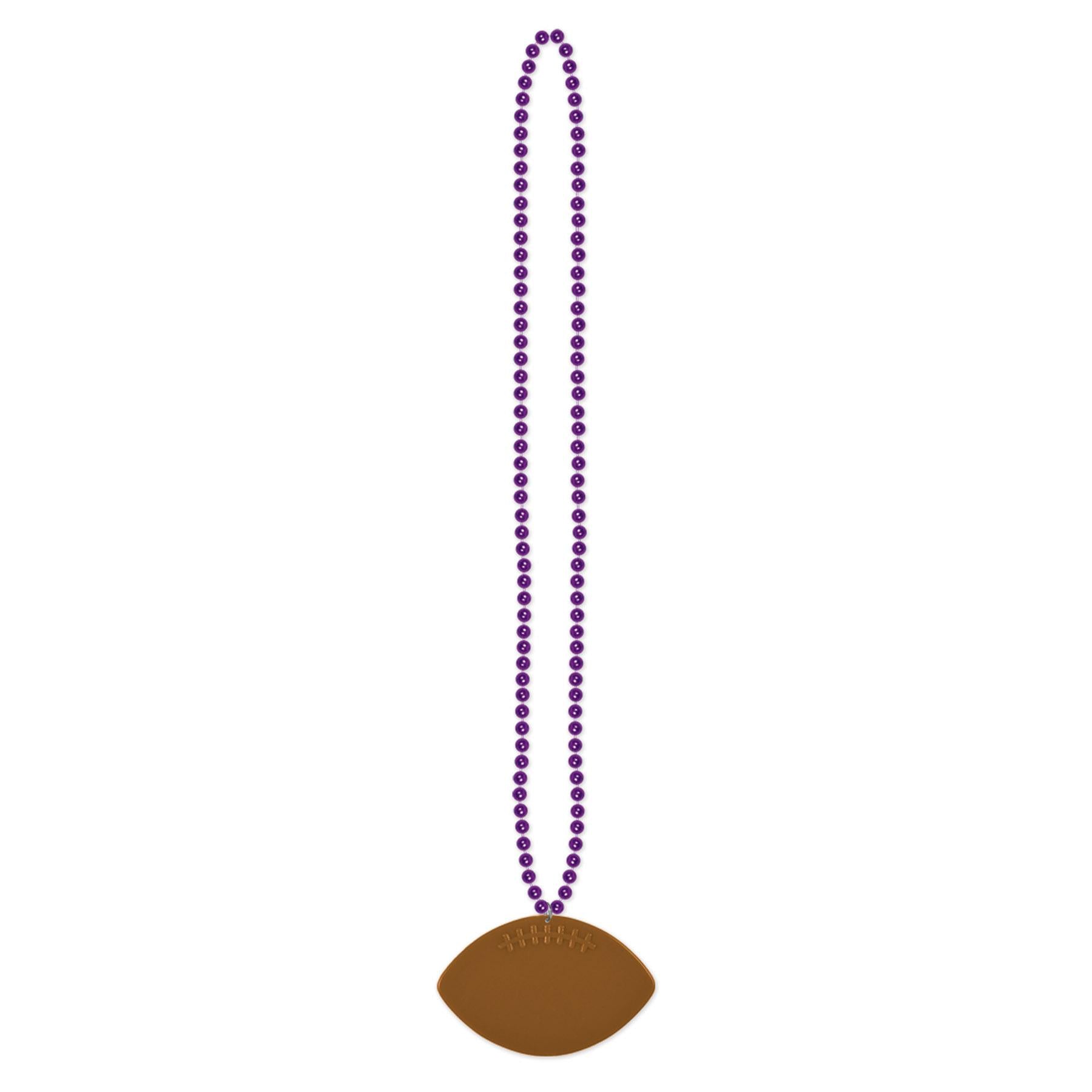 Purple Party Bead Necklaces with Football Medallion (12/Case)