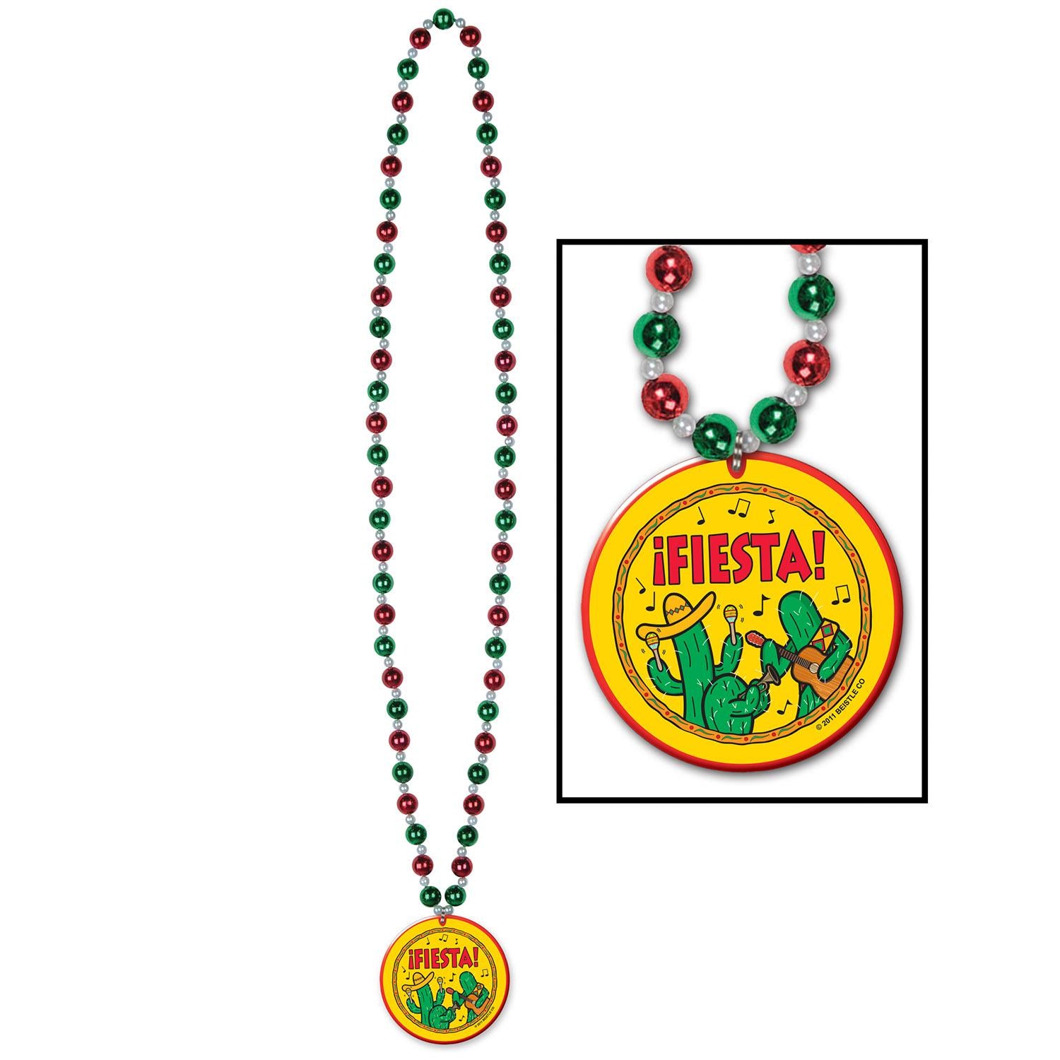 Beistle Fiesta Bead Necklaces with Fiesta! Medallion