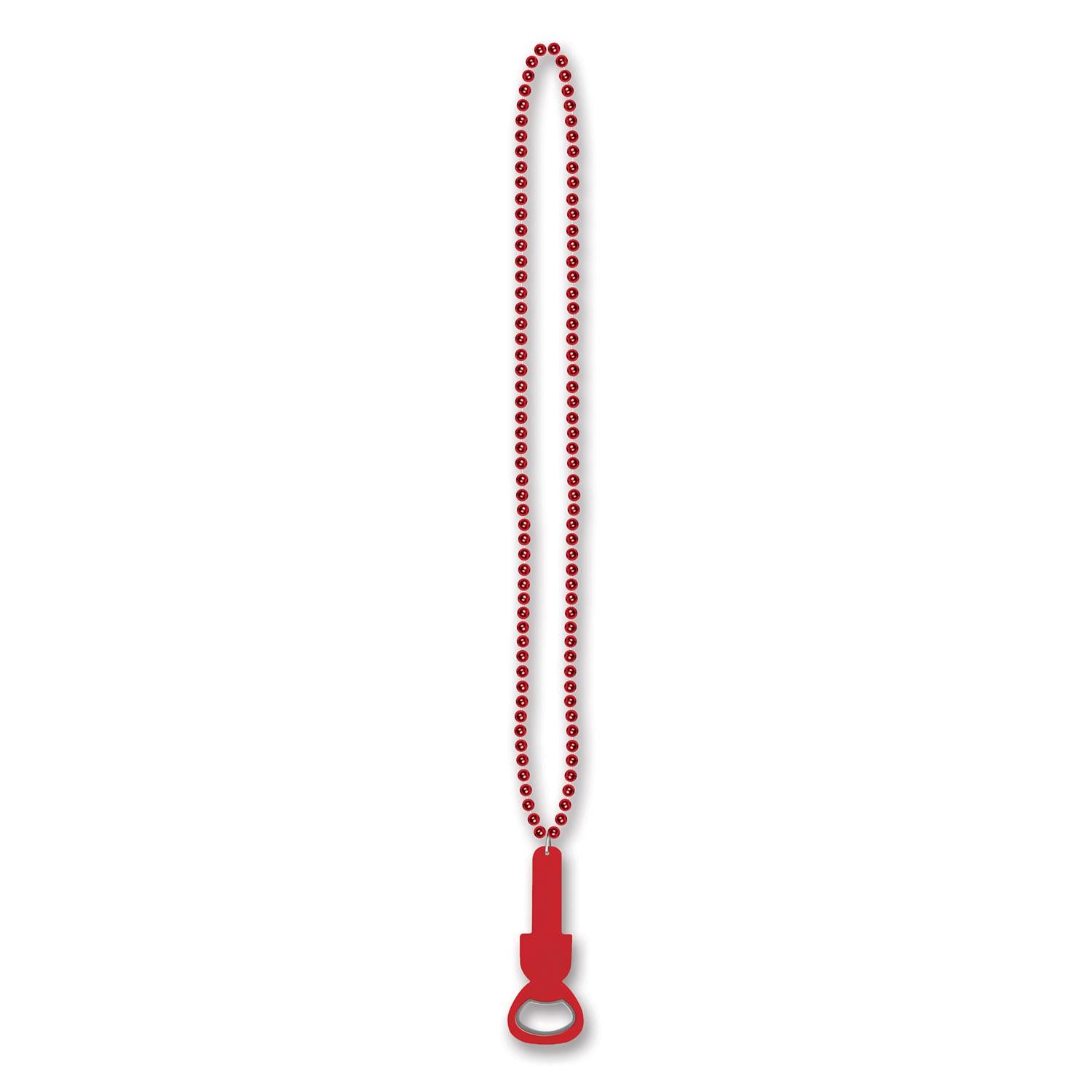 Beistle Bead Necklaces with Bottle Opener - red