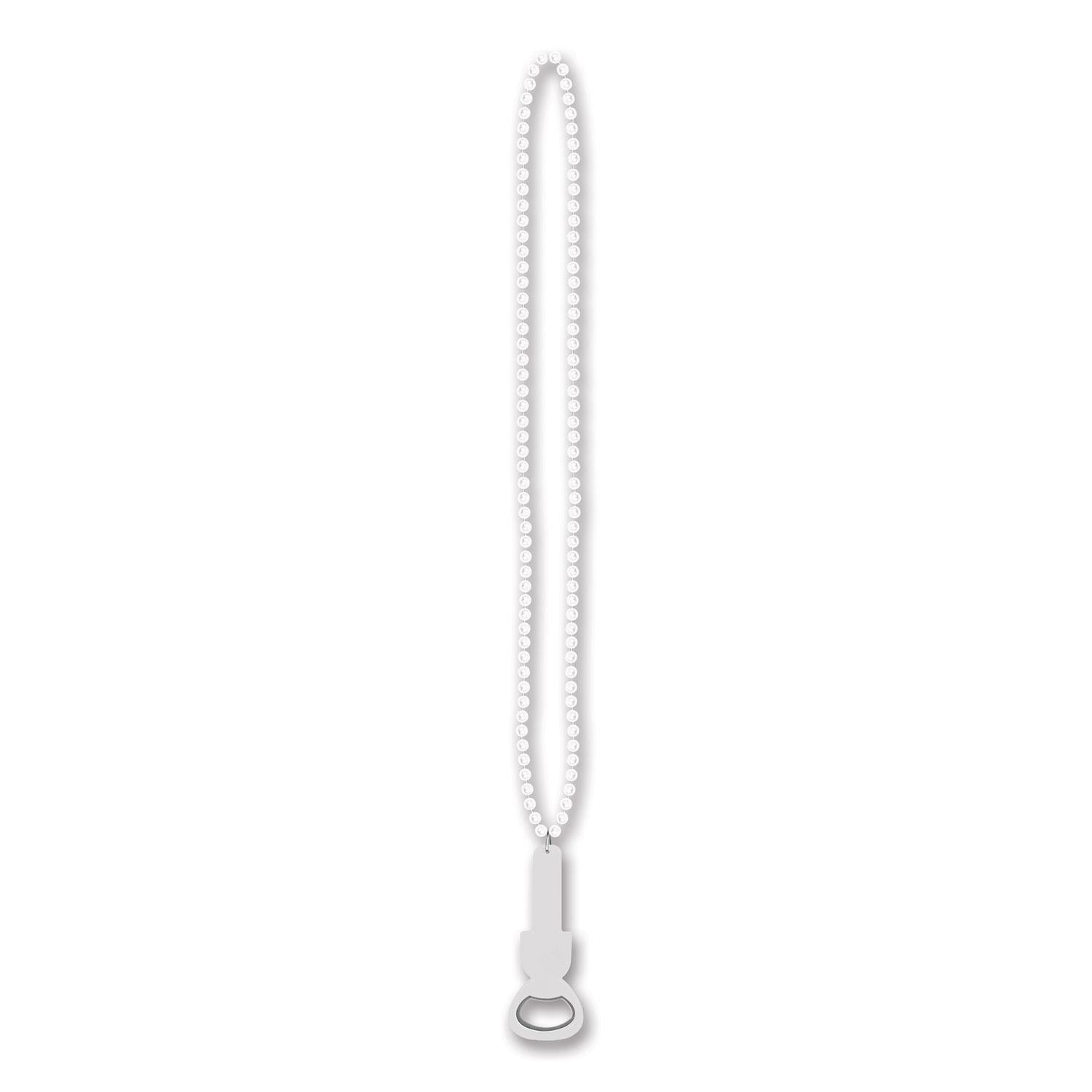 Beistle Bead Necklaces with Bottle Opener - white