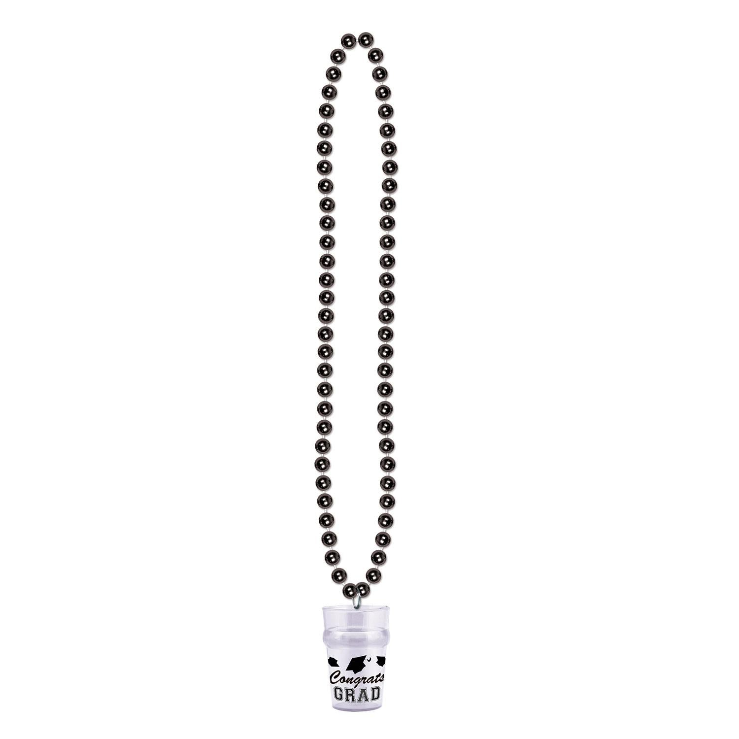 Beistle Graduation Party Bead Necklaces with Grad Glass - black
