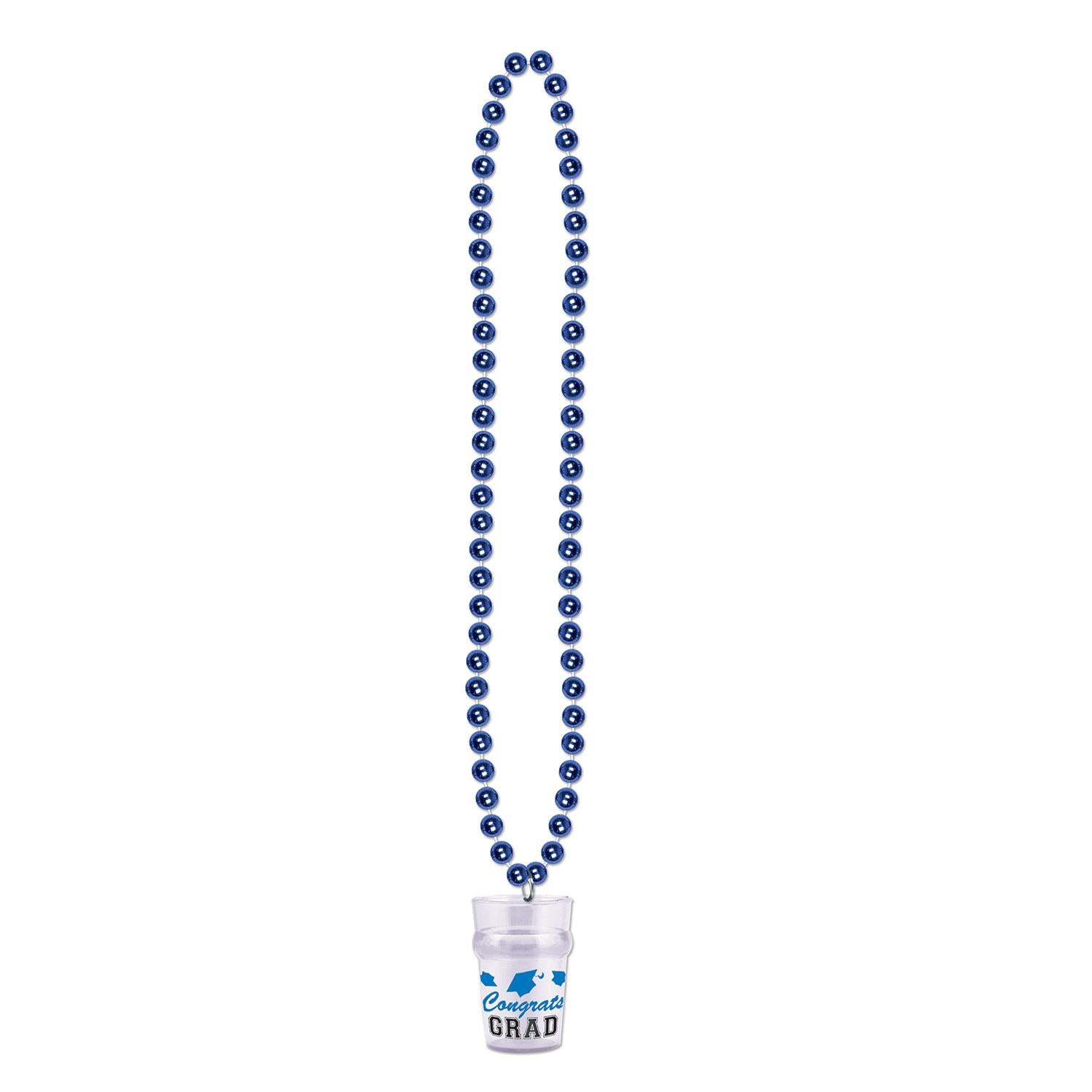 Beistle Bead Necklaces with Grad Graduation Party Glass - blue