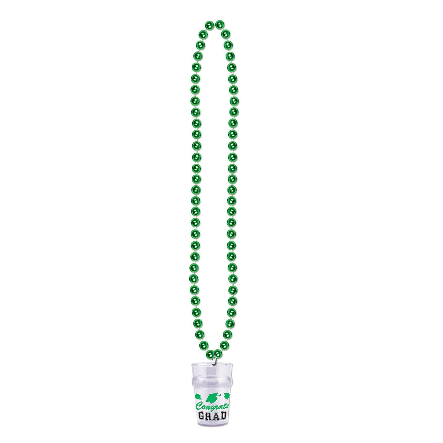 Beistle Graduation Party Bead Necklaces with Grad Glass - green