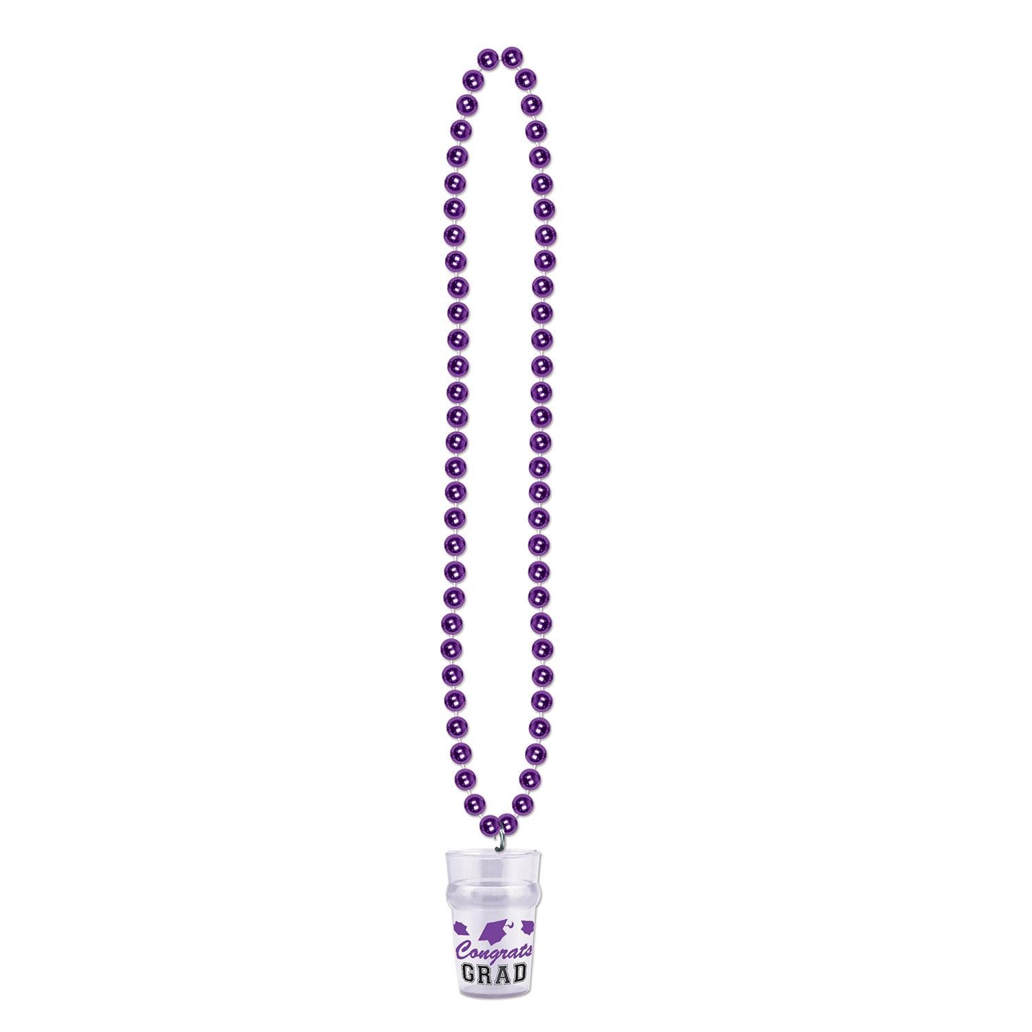 Bead Necklace with Grad Graduation Party Glass - purple