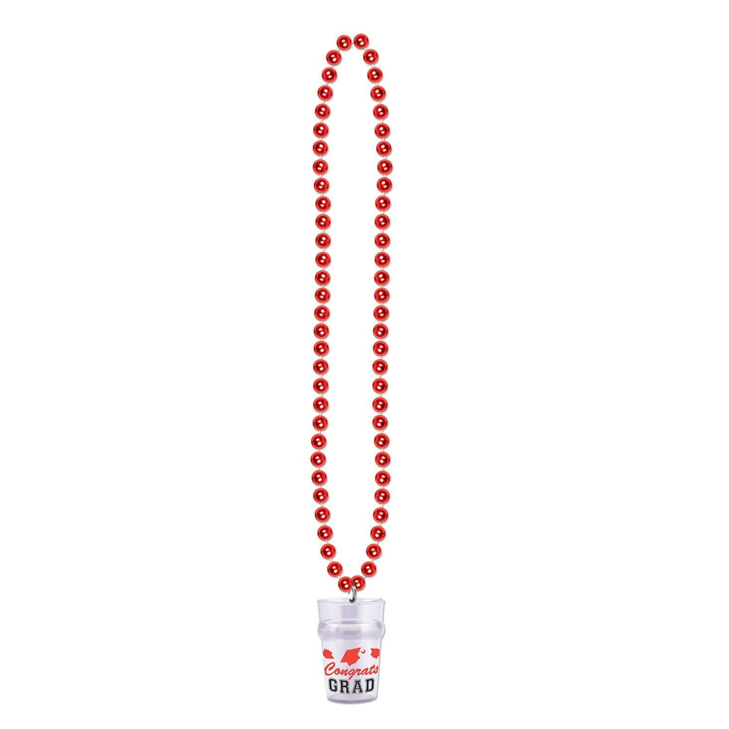 Beistle Graduation Party Bead Necklaces with Grad Glass - red