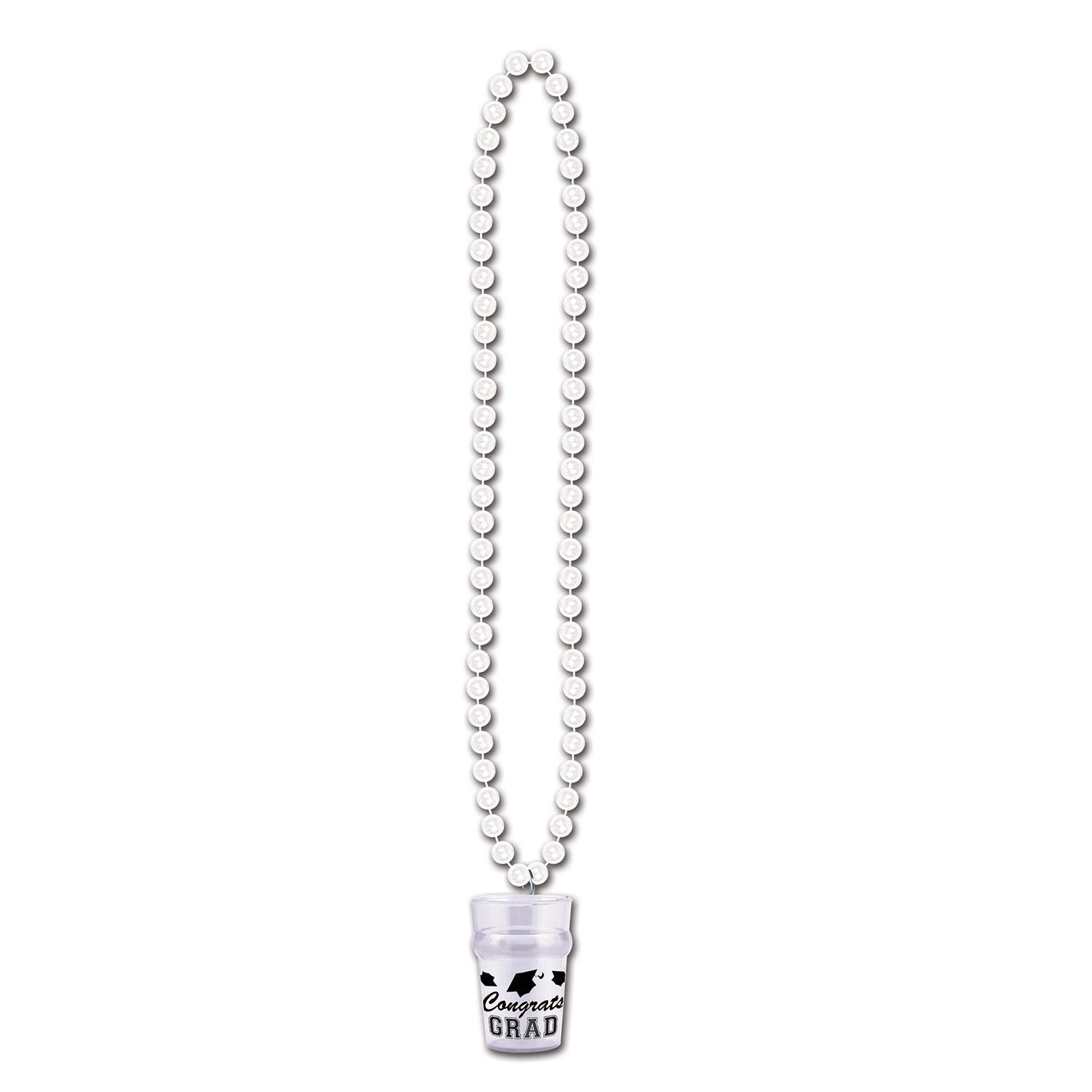 Beistle Graduation Party Bead Necklaces with Grad Glass - White