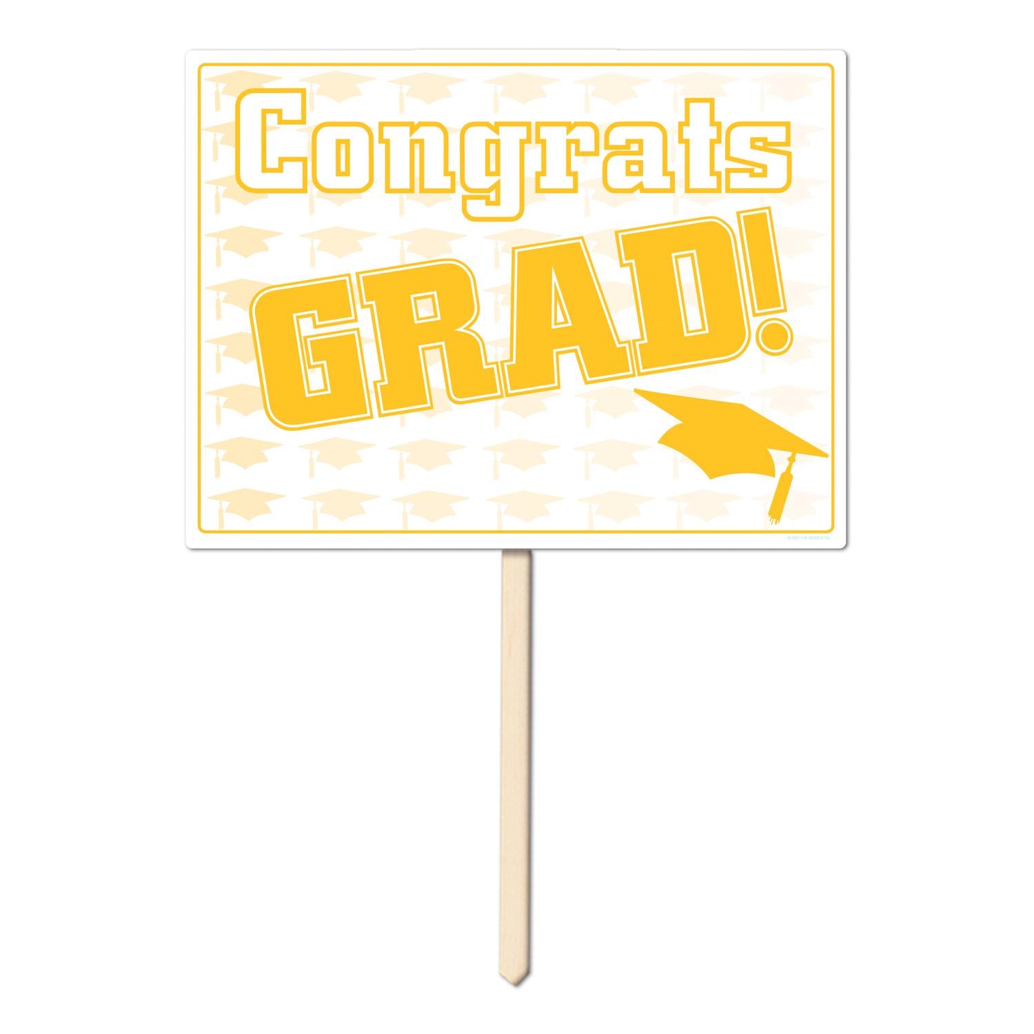 Plastic Congrats Grad Graduation Party Yard Sign- Yellow