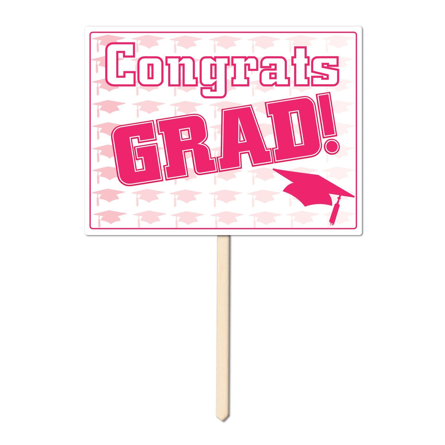 Plastic Congrats Grad Graduation Party Yard Sign- Pink
