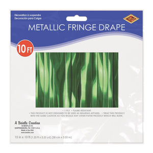 Packaged 1-Ply Fire Resistant Metallic Fringe Drape - green