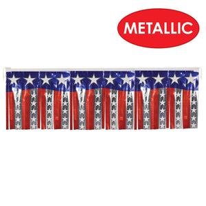 Fire Resistant Metallic Stars & Stripes Fringe Banner