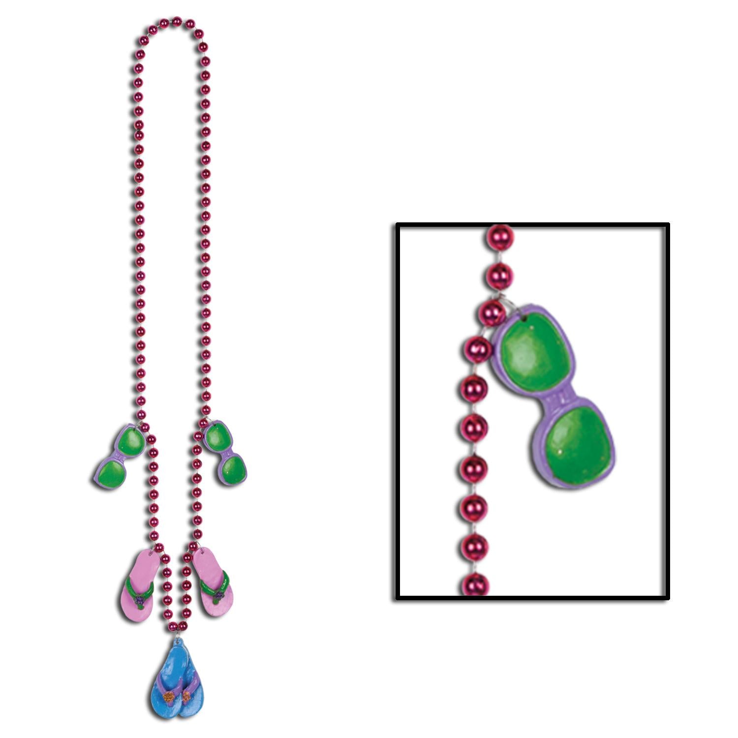 Beistle Luau Party Bead Necklaces with Flip Flop Medallions
