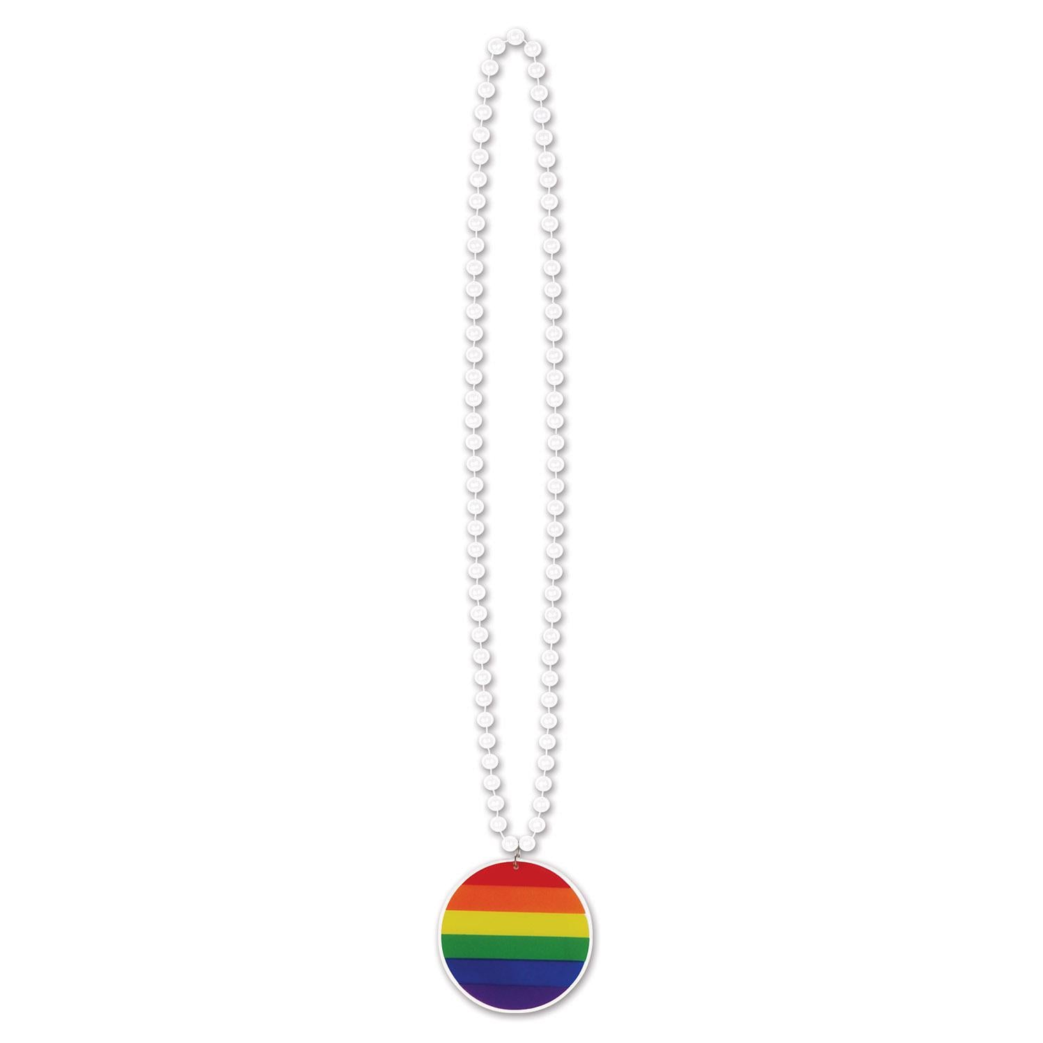 Beistle Bead Necklaces with Printed Rainbow Party Medallion
