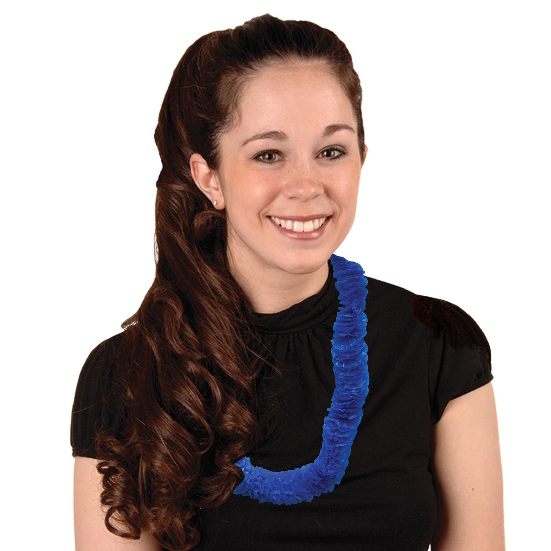 Luau Party Blue Soft-Twist Poly Leis with Labeled Box (One Box of 50)