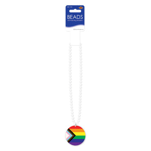 Beistle Beads with Printed Pride Flag Medallion - Rainbow Beads 33 inch