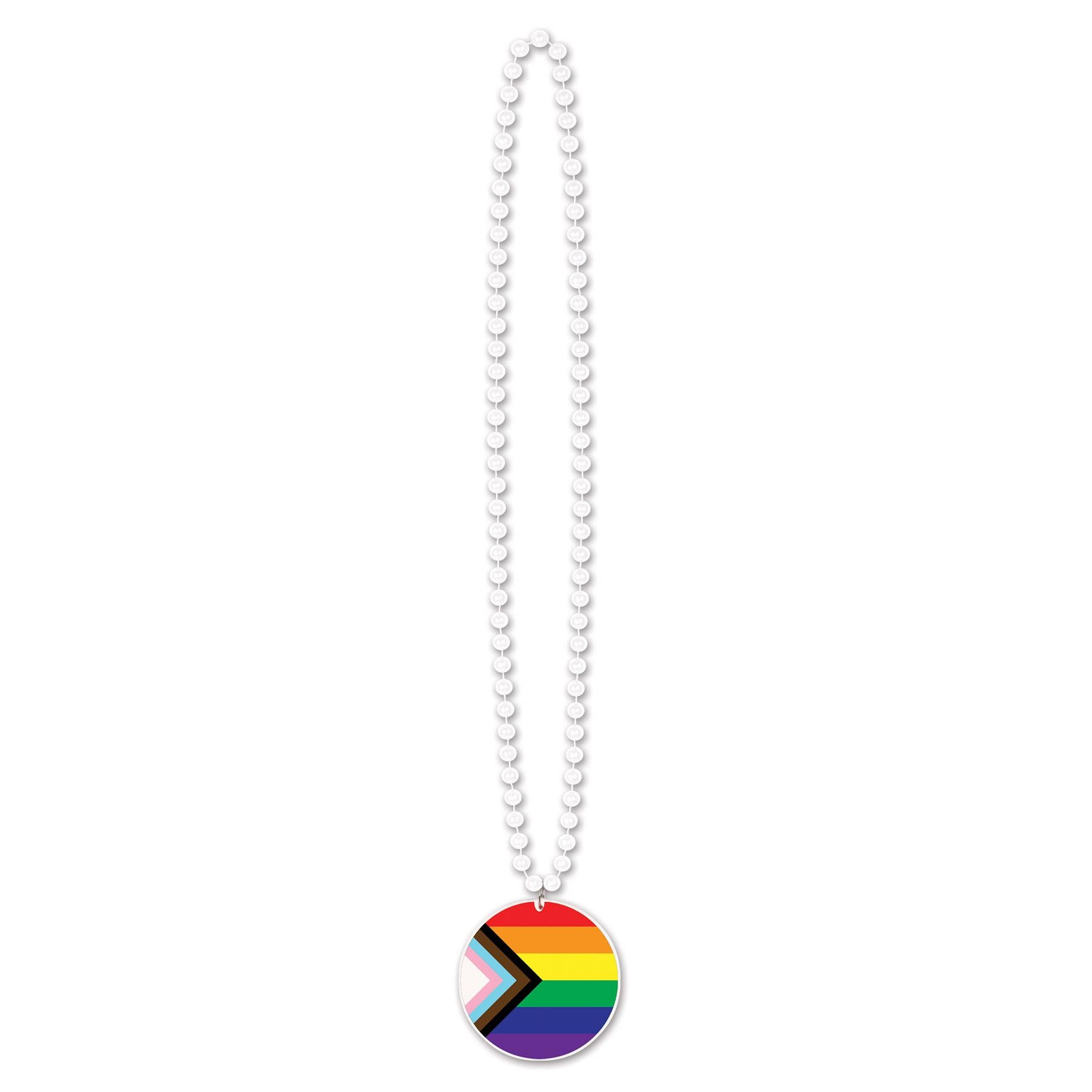 Bead Necklace with Printed Pride Flag Medallion