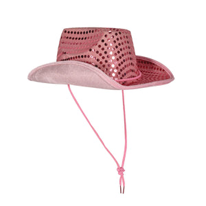 Beistle Sequined Cowboy Hat in Pink - Western Fabric Hat