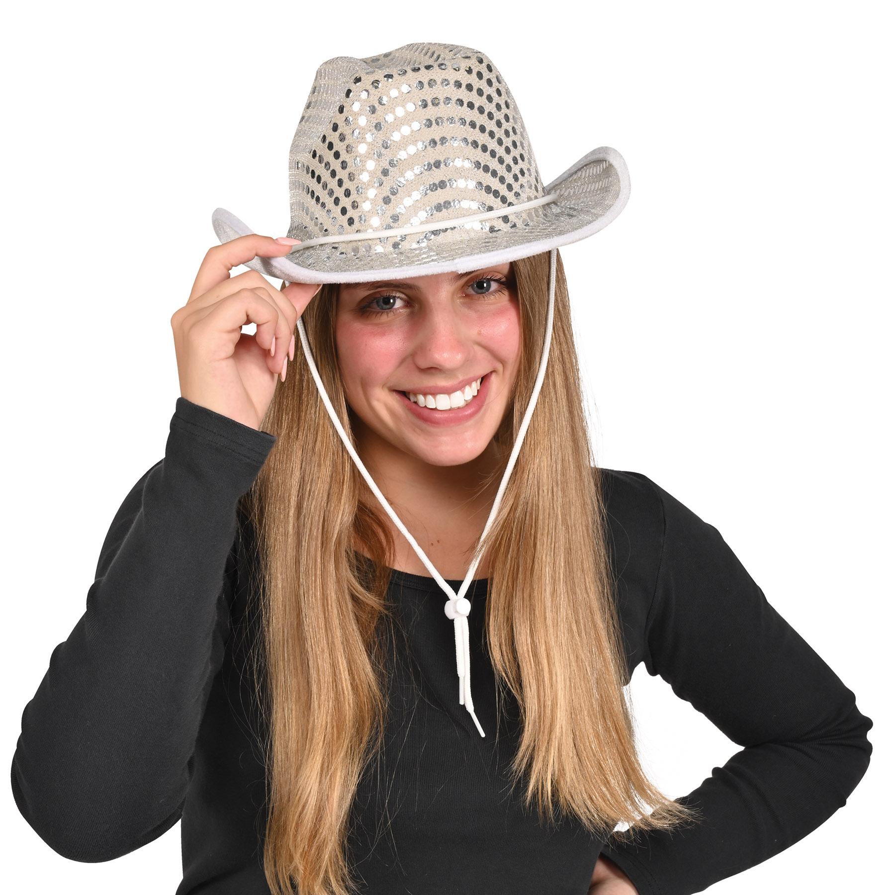 Sequined Cowboy Hat in Silver - Western Fabric Hat
