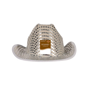 Beistle Sequined Cowboy Hat in Silver - Western Fabric Hat