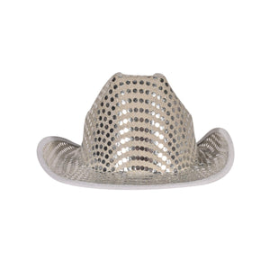 Beistle Sequined Cowboy Hat in Silver - Western Fabric Hat