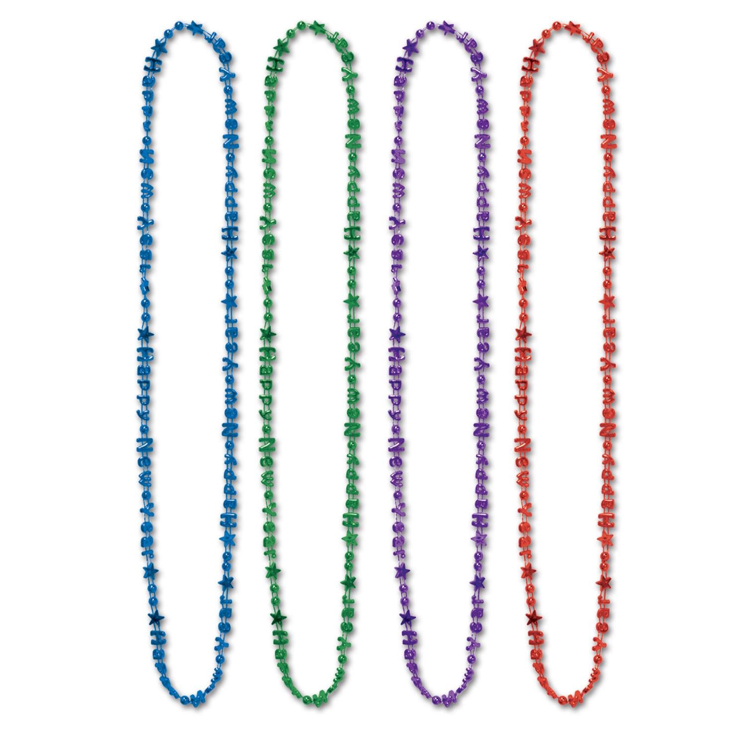 Beistle Bulk Happy New Year Bead Necklaces- Assorted Colors