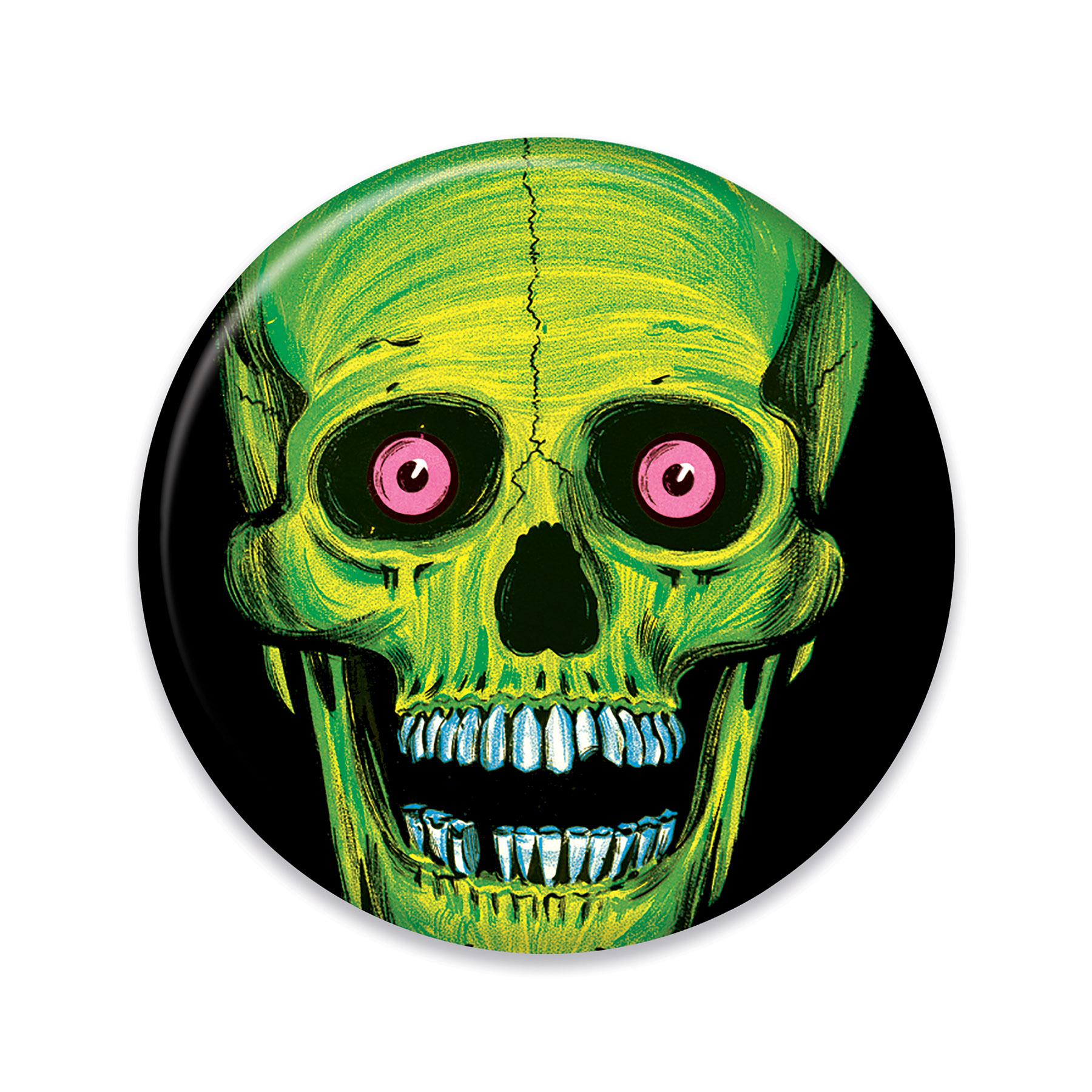 Beistle Vintage Halloween Skull Button- Green