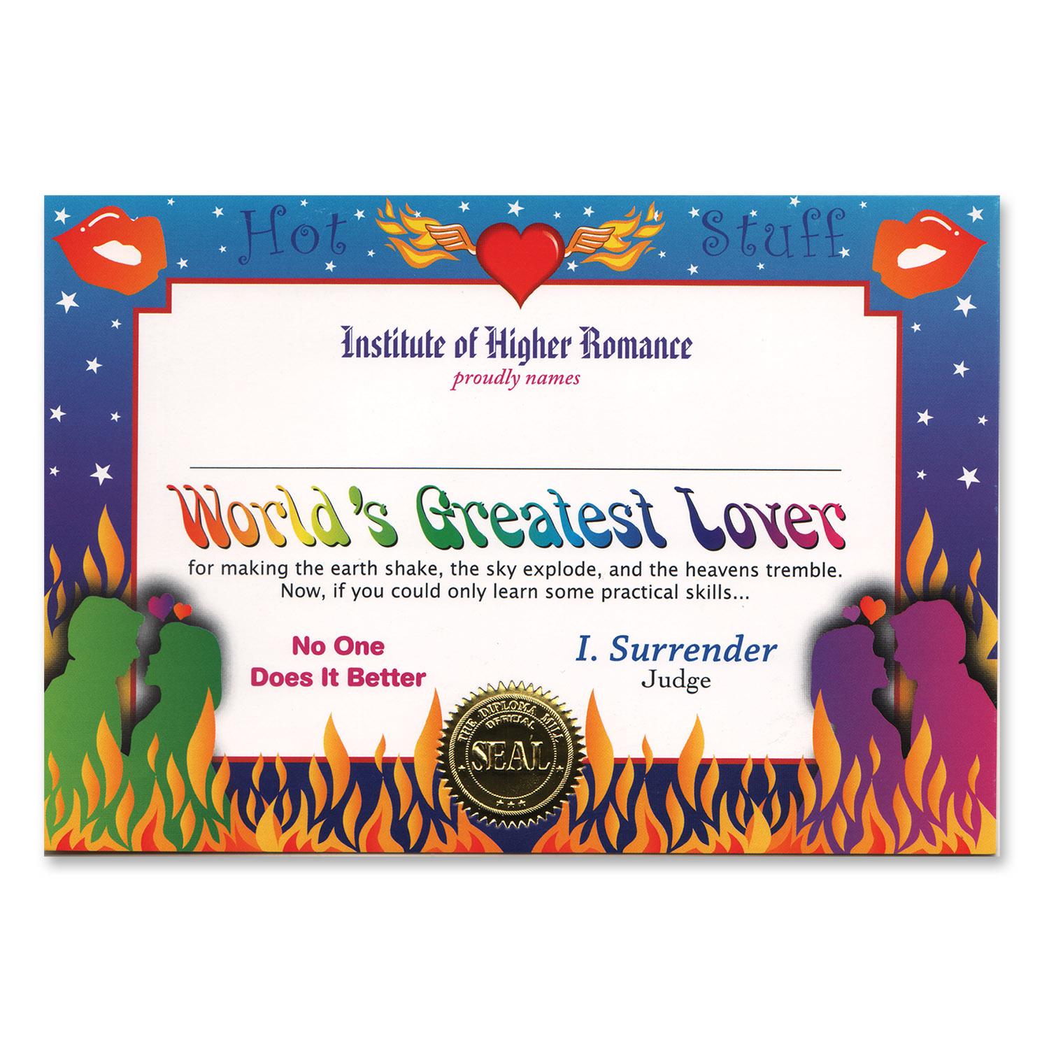 Beistle Valentine's Day World's Greatest Lover Certificate
