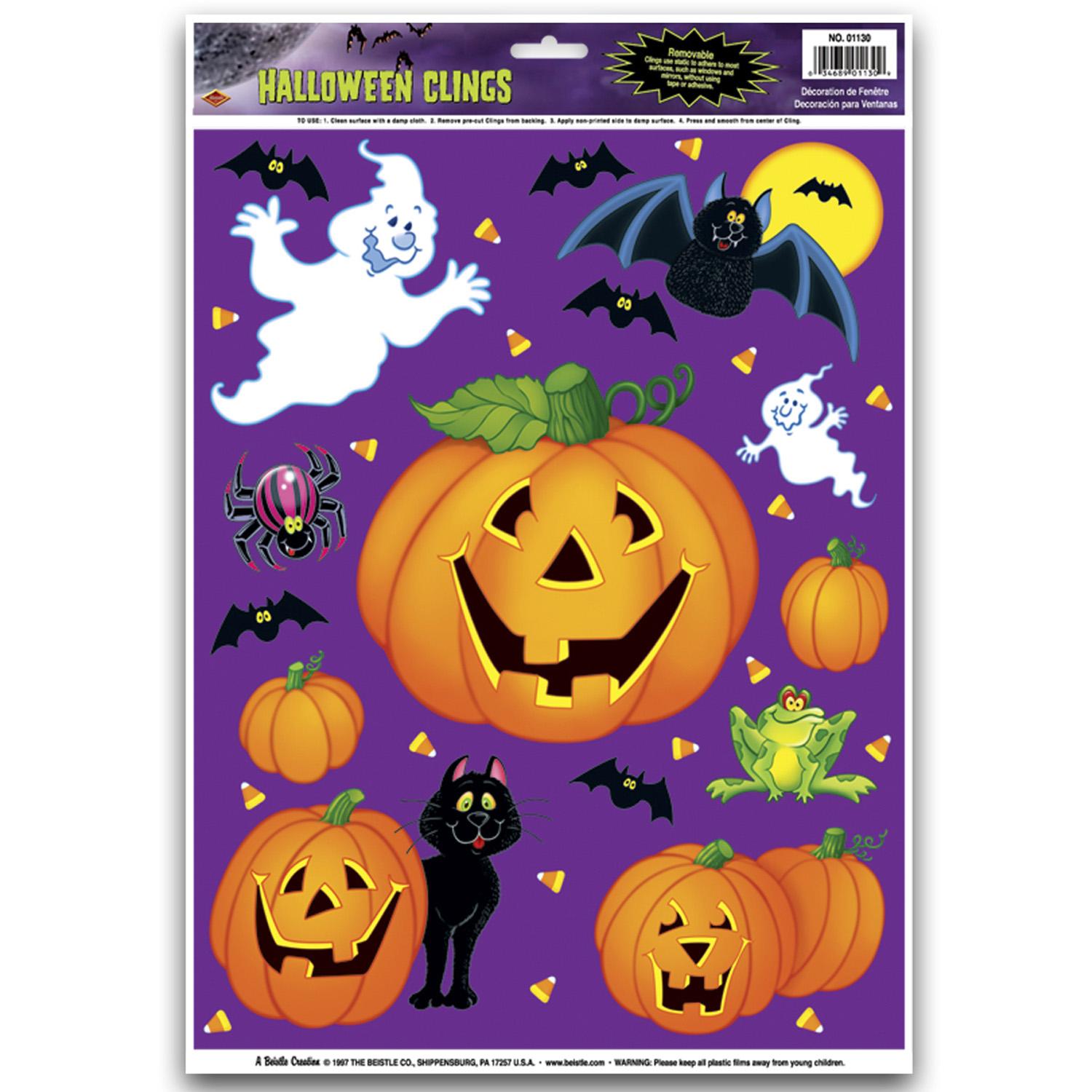 Sheet of cheerful multicolor pumpkin patch window clings, a family-friendly decoration for a trunk or treat car