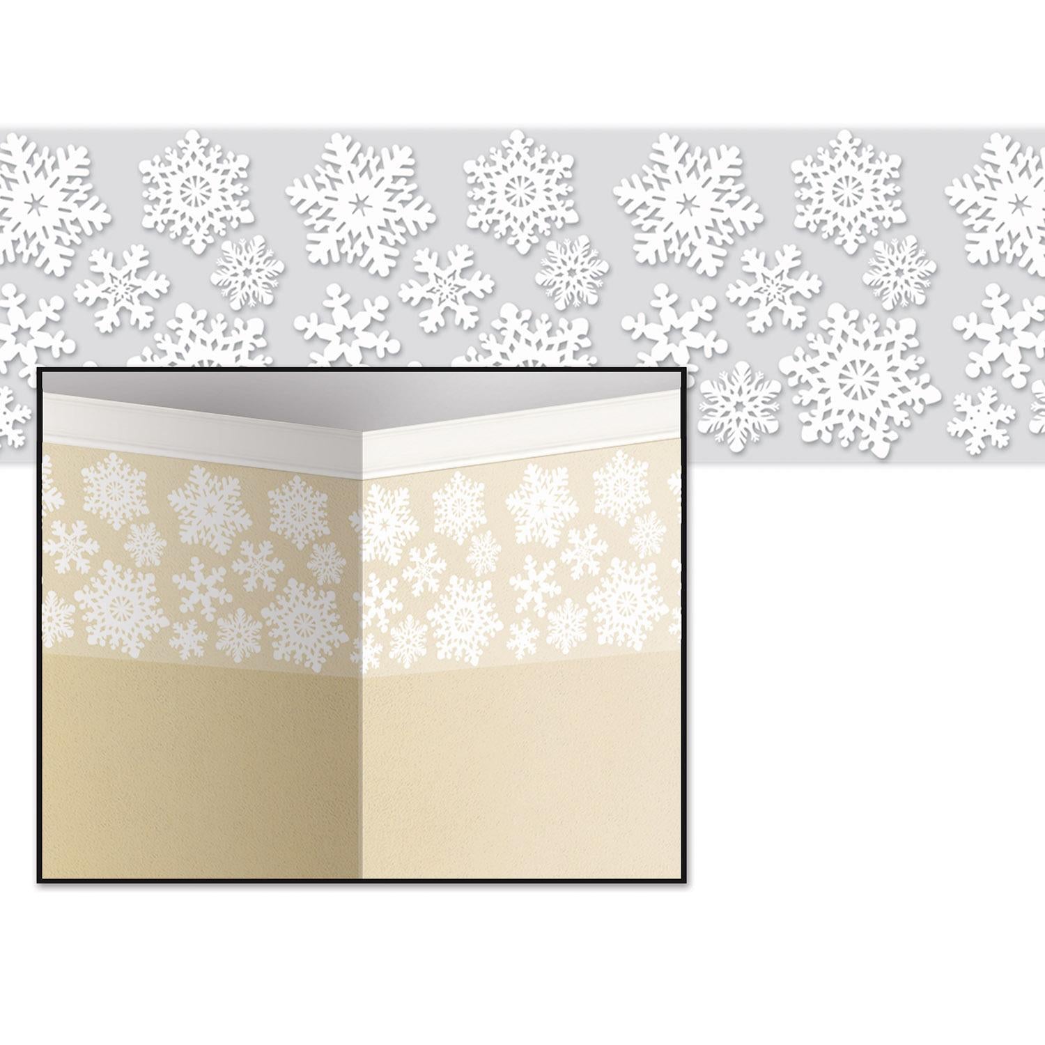 Snowflake border trim running along a classroom wall for winter decorating