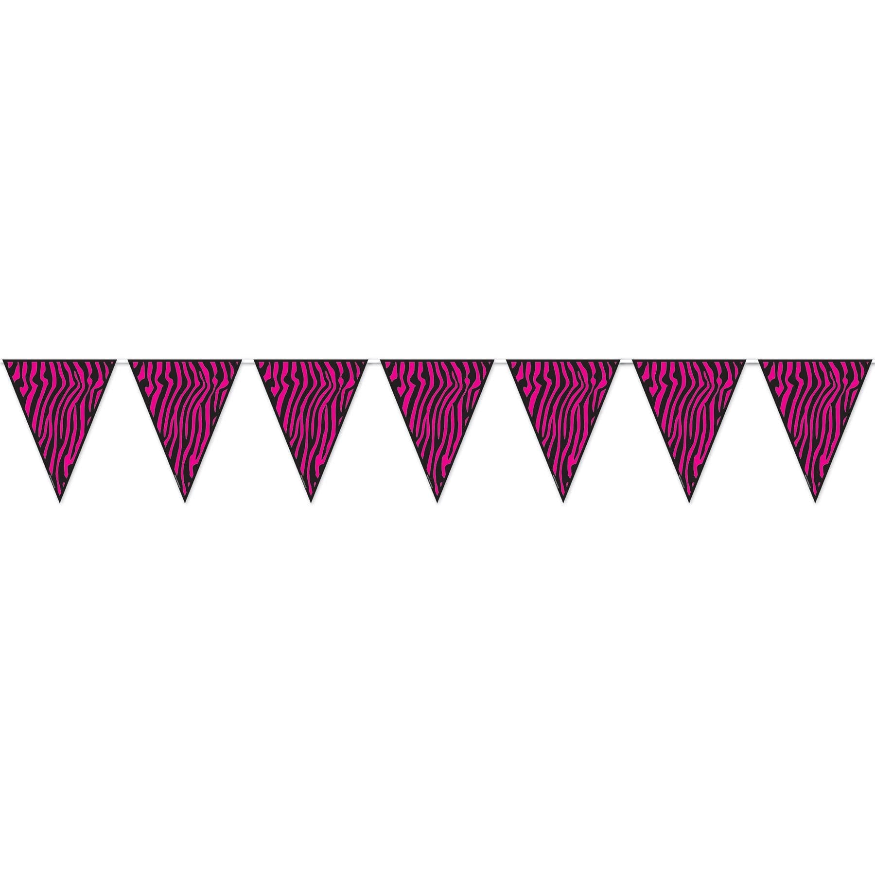Black and white zebra print pennant banner strung as an alternative Sweet Sixteen decoration